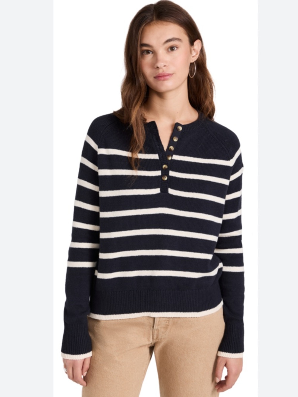 Faherty Navy Nautical Stripe Long Sleeve Cozy Cotton Henley Sweater Top Sz. M
